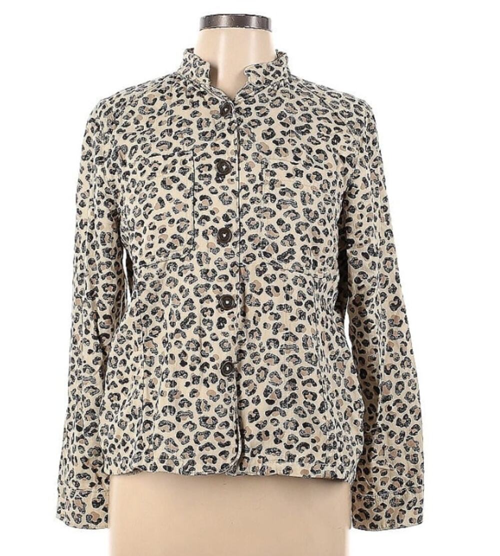 Caslon Size LARGE (Petite) Jacket new pockets leopard print button up Cotton NEW